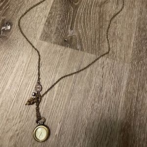 Clock and Leaf Necklace